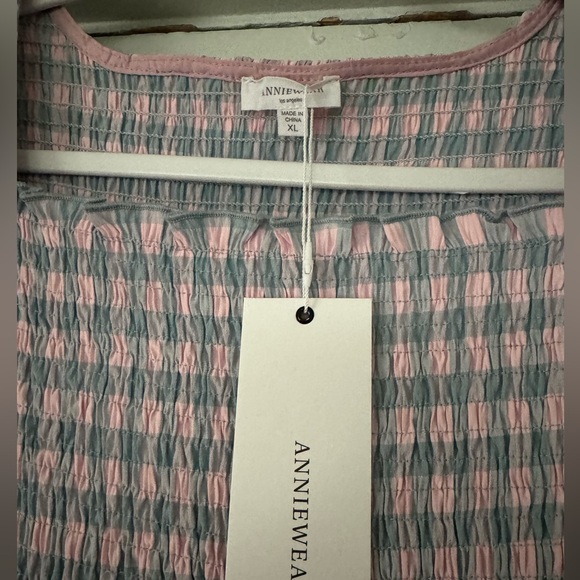 ANNIEWEAR Pink and Blue Gingham Ruched Dress - Picture 5 of 5